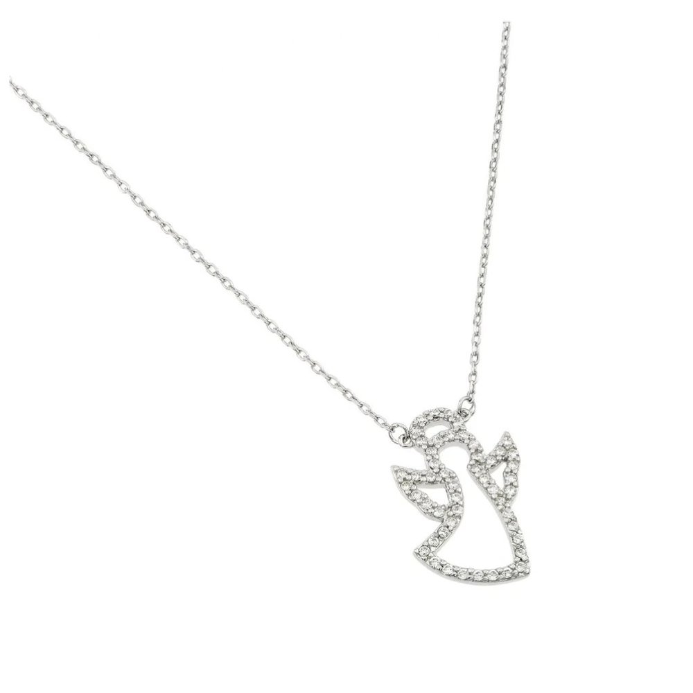 Sterling Silver 925 Rhodium Plated Open CZ Angel Necklace